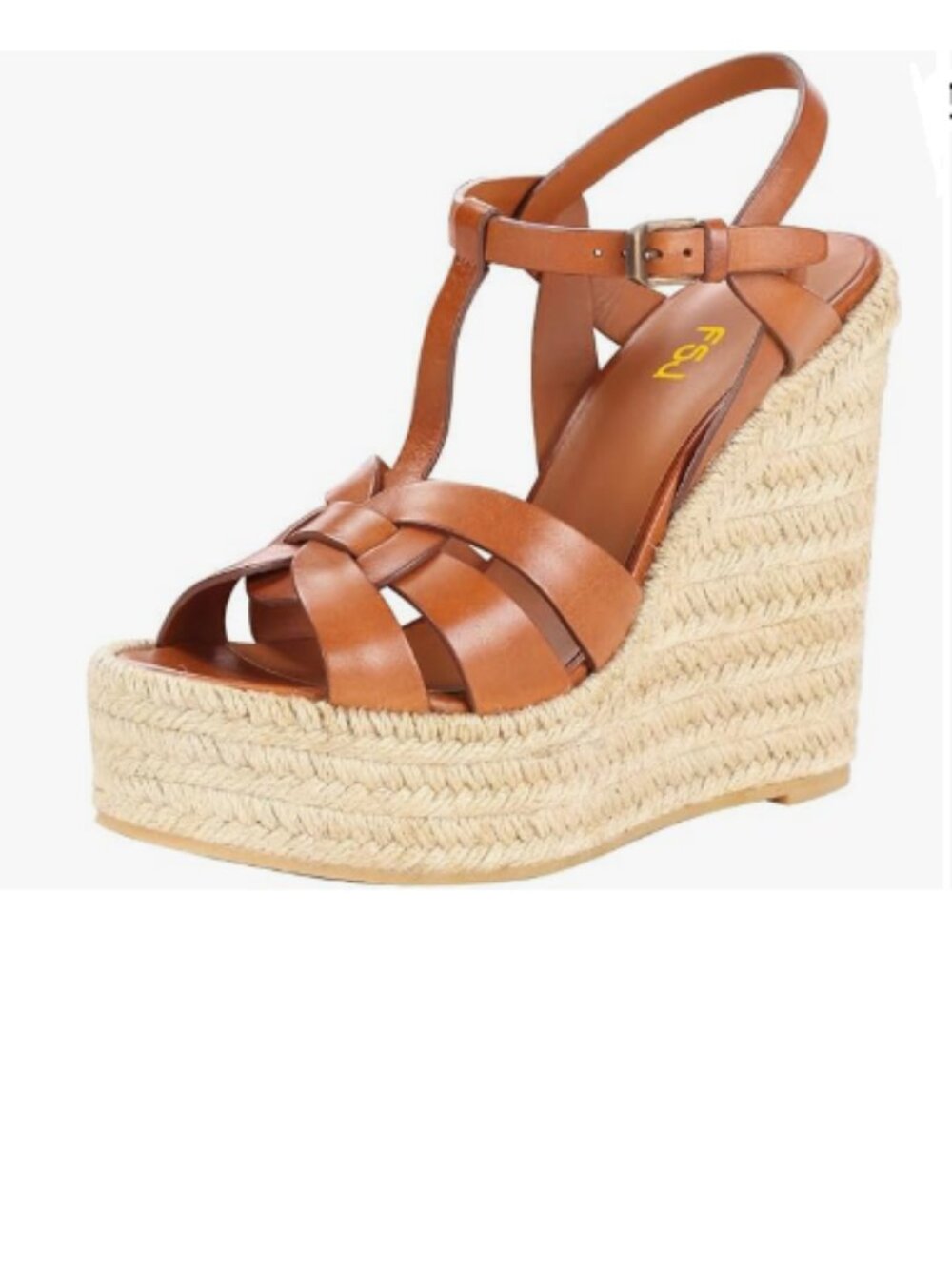 FSJ Brown Open Toe Espadrille Platform Ankle Strap Wedge Sandals Woven Shoes